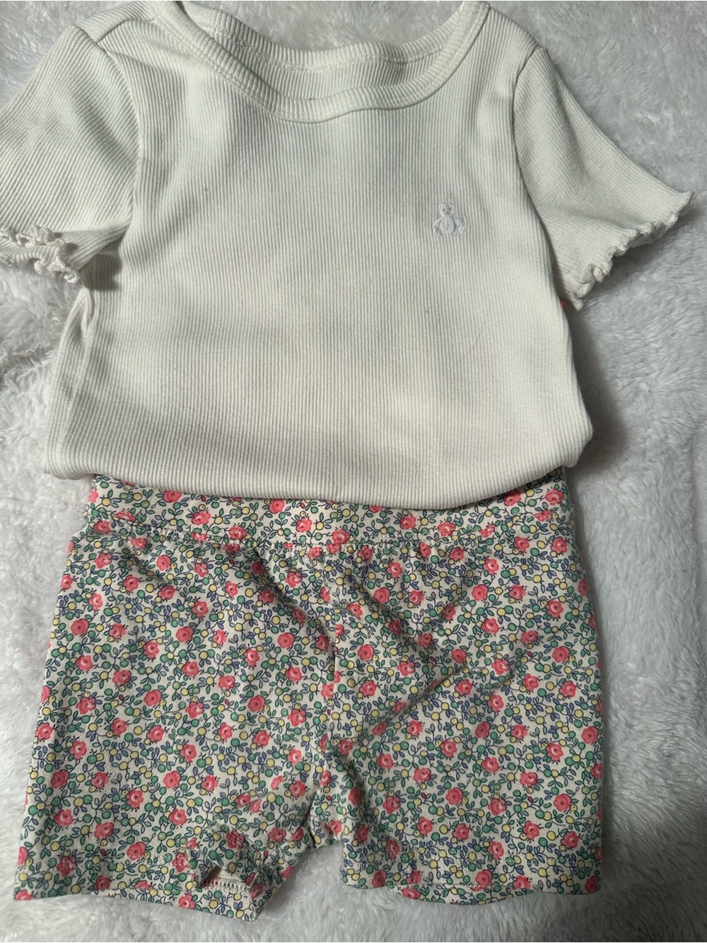 GAP Baby Cream Ribbed Tee with Navy Logo